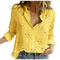 Majice plus size za žene Pamučne košulje za žene udobne vintage tiskanje V-izrez dugih rukava, žuti