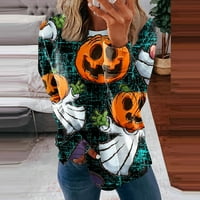 Yubatuo Womens Halloween grafički duksevi s dugim rukavima Crewneck kostimi tamnozeleni s