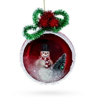 Svečani snjegović i njegovo božićno drvo - pušeni staklo ukras