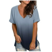 Rovga ženka TEE TOP modni casual gradijent V-izrez s kratkim rukavima od labave majice za žene za žene