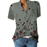 MLQIDK ženski kratki rukav cvjetni V izrez Ležerni tunički bluza Labava košulja prema gore Henleyji