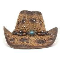 Bikopu kaubojski šešir kreativni uvijeni slama šuplji dizajn etničke perle ukrasnog ukrasa sjenila