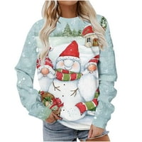 Hueook Dukseri za žene plus veličine okruglog vrata zimske jeseni modni božićni ispis Šareni pulover