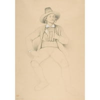 Théodore Valerio Black Modern Framed Museum Art Print pod nazivom - Čovjek u tirolskom kostimu, sjedeći, pušenje cijevi