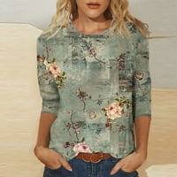 Yanhoo majice dužine rukava za žene casual ljetni bluze Crewneck cvjetni ispisani slatki vrhovi labavi