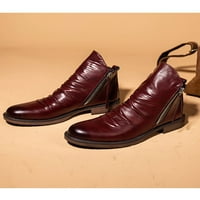 Lacyhop Muške poslovne udobne cipele za gležnjeve okrugle prste casual chukka haljina čizme vino crvena 11