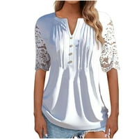Grafički otisci kratkih rukava Bluze za slobodno vrijeme TOP FINS CREW izrez Moda za žene bijela 3xl