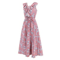 -Neck cvjetne naborane haljine ljeto preveliko predimenzionirana nova šifonska odjeća