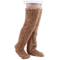 LMTIME ženske zimske čarape za zimsku bedru preko koljena, dugačka toplija za toplu nogu smeđe