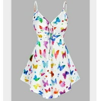 Sunčeve ljetne mini haljine za žene Ljeto V-izrez bez rukava bez rukava od butterfly cvjetna sitnica