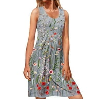 Iuhan Ljetne haljine za žene plaža cvjetna masirt sandress haljina bez rukava bez rukava
