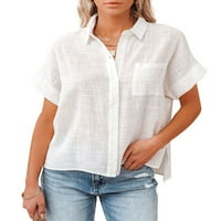 Ženski vrhovi Hemise Ženski kratki rukav Ležerni od punog odmora Henley Tee Ljetni bluze Bijeli s