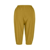 Shomport Womens Pamučna posteljina Capris Ljetne casual elastične hlače sa visokim strukom Solidne boje