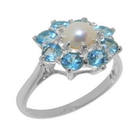 Britanci napravio je 10k bijeli zlatni kultivirani prsten za biser i plave Topaz Womens, opcije veličine