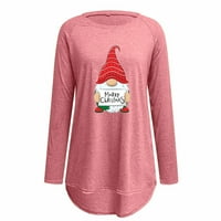 Božićne majice za žene modni tisak dugih rukava udobnim prozračnim udarnim udarnim vrhovima ružičaste
