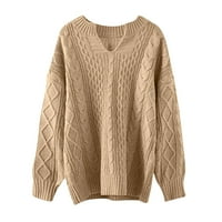KPOPLK ženski vinski džemper s rebrastim džemper s dugim rukavima pleteni pulover plus veličine džemperi