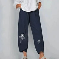 BDFZL Ženske hlače za čišćenje Žene Trendovi Ležerni za ispis Pocket Foll Labavi pune dužine Hlače mornarice