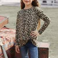 4-13Y dječje djevojke s lopardom s dugim rukavima na vrhu Twist Leopard Tunic