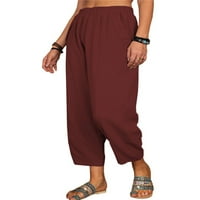Eyicmarn ženske ležerne pantalone s elastičnim strukom, labavim džepovima pamučna i posteljina od pune boje ljetna odjeća