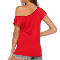 Bluze za žene modne ženske ležerne prilike na ramenu kratki rukav majica Labave ljetna bluza košulja čvrste boje hladnih ramena ženski vrhovi, tinesi i bluze, crveni, l
