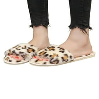 Fangasis ženska krznena lepršava leopard papuče za ispis klizanje na slajdovima ravne cipele mule otvaraju nožni prst