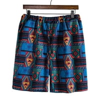Muški havajske kratke hlače od pamučnog platna cvjetna etnička print plaža kratke hlače casual wormatout