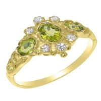 Britanska napravljena 18k žuti zlatni prirodni PERIDOT i dijamantni ženski prsten iz izjave - Veličine
