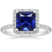 Harry Chad Enterprises CT Bijela zlatna princeza Šri Lanka Sapphire & Diamonds Halo prsten, veličina 6.5