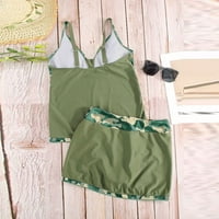 Ženske seksi vitke fit polka tačkice ispisane split split bikini kupaći kostim, vojska zelena, 86% najlon, 14% spandex