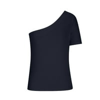 Jedan vrhovi ramena za žene srušena ležerna ljetna majica kratkih rukava Black XL