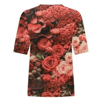 Floleo ženski vrhovi dugih rukava ljetni ženski fehion cvjetni print casual košulje okrugli vrat kratki