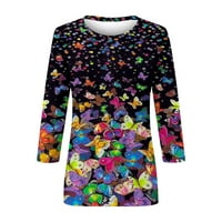 Ženska modna casual Three Quarter rukava Print Okrugli pulover za okrugli vrat Top Bluza
