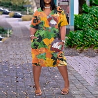 Ženske plus veličine Ljeto Maxi haljine kratki rukav casual labavi obični cvjetni print Split duga haljina