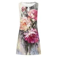 Ljetne haljine za prodaju za žene za žene bez rukava za tisak cvjetni uzorak Okrugli izrez Midi fit