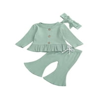 Binpure Baby Toddler Girls Klintne odjeće Dugi rukav Dugi ruff Okrugli rucf visoki + dugi pant + traka