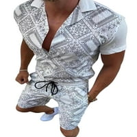Rejlun Men Havajska majica i kratke hlače Striped Print Dva trenerka Elastična struka Kratke hlače Outfits