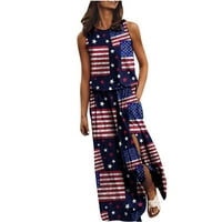 4. jula haljina za žene, ljetni rukav bez rukava Americana USA zastava zastava tiskani vilica Otvaranje