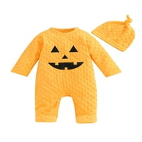 Dojenčad beba Halloween Outfits Flannel bundeve kombinezon za pukotine okrugli izrez s dugim rukavima Print ROMper i šešir jesen zimske odjeće