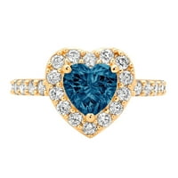 2.03ct Heart Cut Prirodni London Blue Topaz 18K žuti zlatni godišnjički angažman halo prstena veličine