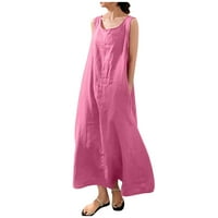 Cuoff ljetne haljine za žene ženske pune boje suspender pamuk labav džep okrugli vrat bez rukava ružičaste