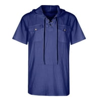 Palato Muške majice, muške pamučne majice s V-izrezom dvostruka džepa košulja s kapuljačom od pune boje