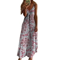 Ovecza Petite Women Maxi haljine V izrez cvjetne ljetne haljine Žene bez rukava Linija duge haljine