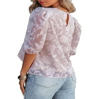 Žene Ljeto Jesen košulje Puff rukava Crew Crk Cvjetna teksturirana labava bluza za babydoll Theps S-2xl