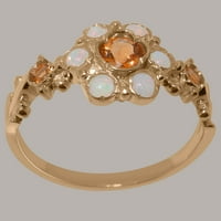 Britanski izrađeni 14k Rose Gold Prirodni citrinski citrinski i opal Womens Promise Ring - Opcije veličine - Veličina 7