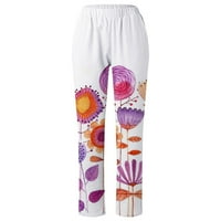Posteljine pantalone plus veličina Žene Ljeto tiskane pamučne ravne noge Ležerne prilike za labave elastične