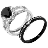 Njegova njegova prstenasta set ženske crne kruške CZ Dva tona crna vjenčana prstena set muški ravni