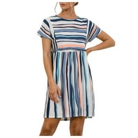 Ženske casual haljine Ljetna haljina haljina Dugme Striped O-izrez Casual Mini haljina Ženska ženska