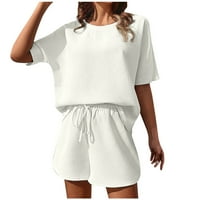 Outfits bijele zabave za žene Ljeto kratki rukav Pulover okruglog vrata puna boja elastična struka bluza