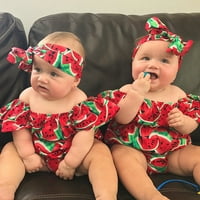 Novorođene djevojke za djevojčice Ljetna odjeća Watermelon Print Romper kombinezon čipkastim bodićima