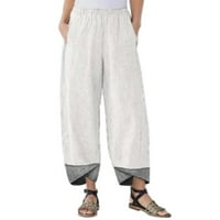 Qilakog posteljine za žene, modne žene Ljetne casual labavo pamučne i posteljine džepom Štampari hlače bijeli l